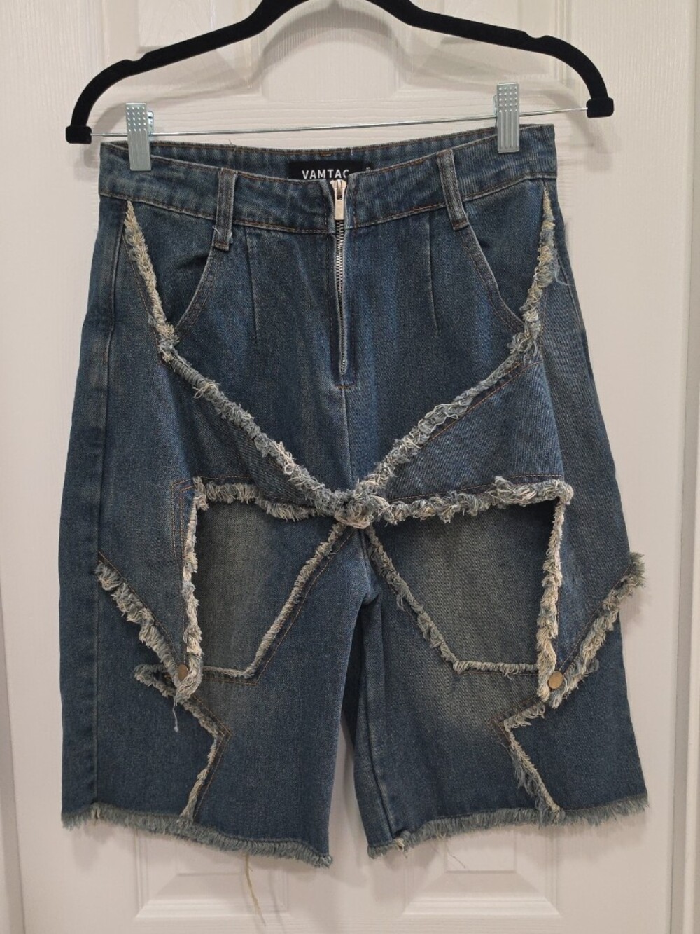 Distressed Dark Blue Denim Jean Shorts